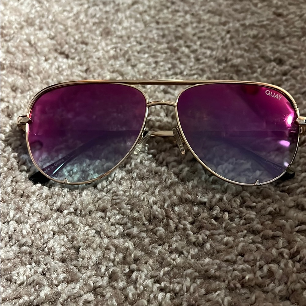 Quay Australia Gold Frame Sunglasses with Pink Lenses